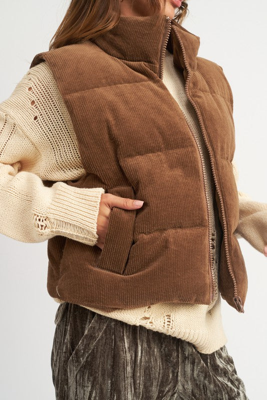 Chocolate Corduroy Puffer Vest