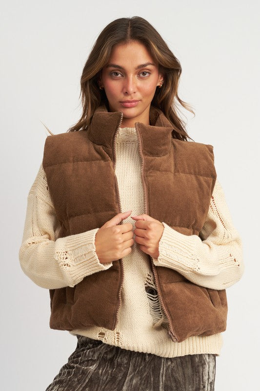 Chocolate Corduroy Puffer Vest