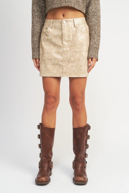 Oatmeal Faux Leather Mini Skirt