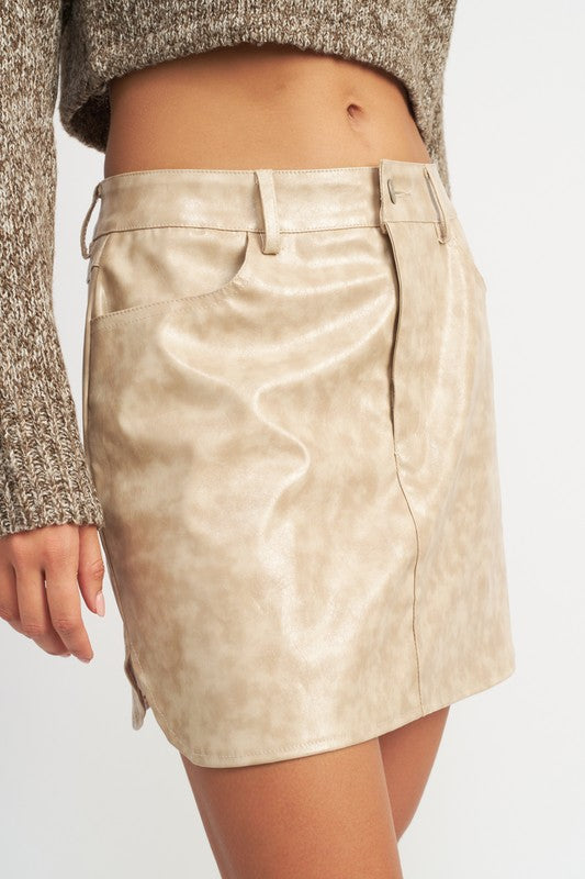 Oatmeal Faux Leather Mini Skirt