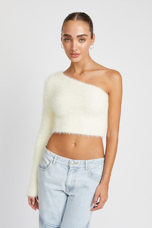 One Shoulder Fluffy Sweater