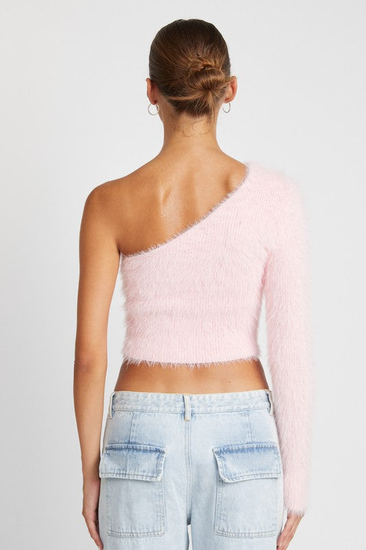 One Shoulder Fluffy Sweater