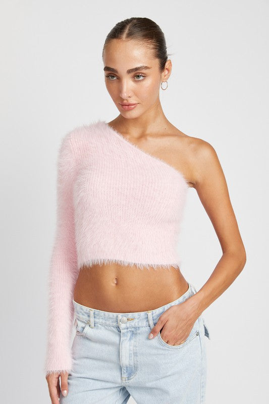 One Shoulder Fluffy Sweater