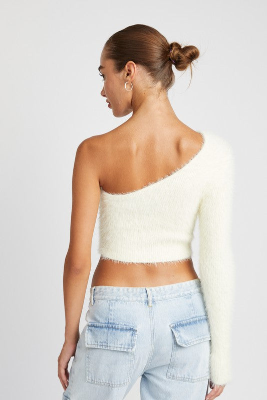 One Shoulder Fluffy Sweater