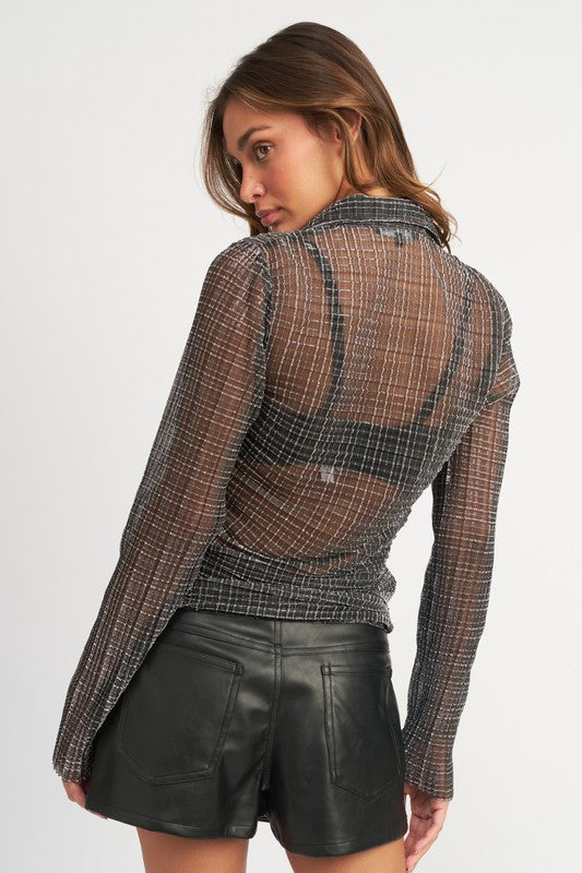 Metallic Button Down Sheer Top