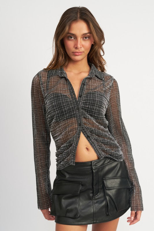 Metallic Button Down Sheer Top