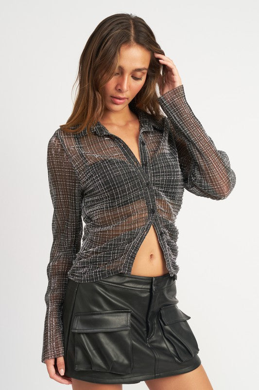 Metallic Button Down Sheer Top