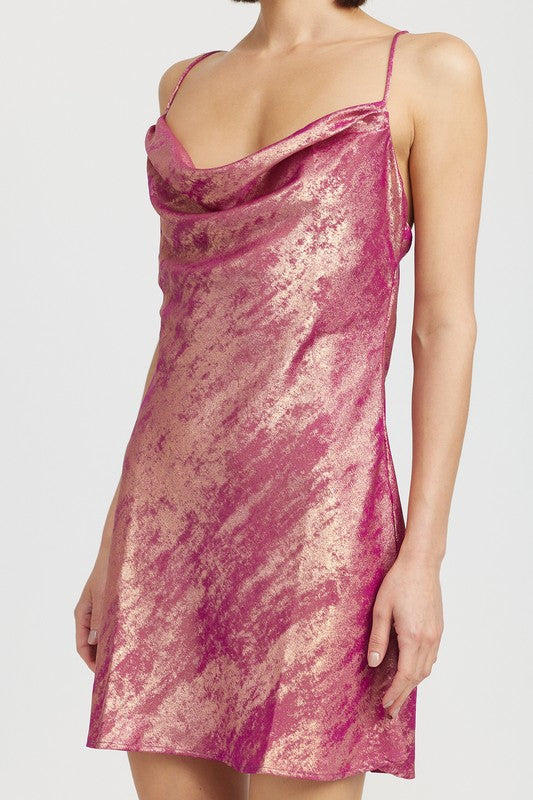 Shimmer Cowl Neck Slip Dress