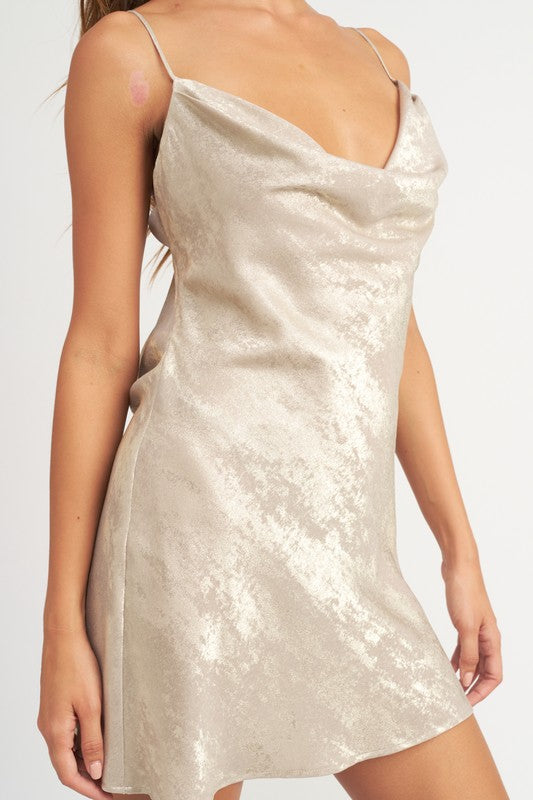 Shimmer Cowl Neck Slip Dress