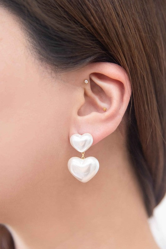 Pearl Heart Dangle Earrings