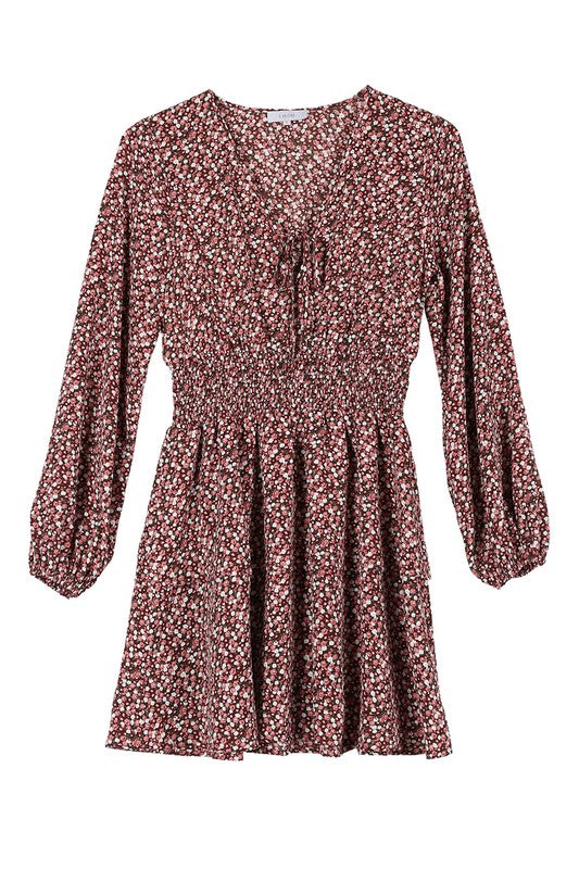 Burgundy Floral Babydoll Dress