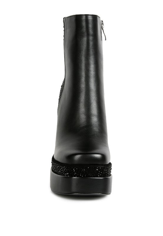 Diamante Zip Up Block Heel Boots