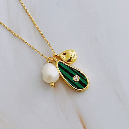 Malachite Stone Charm Necklace