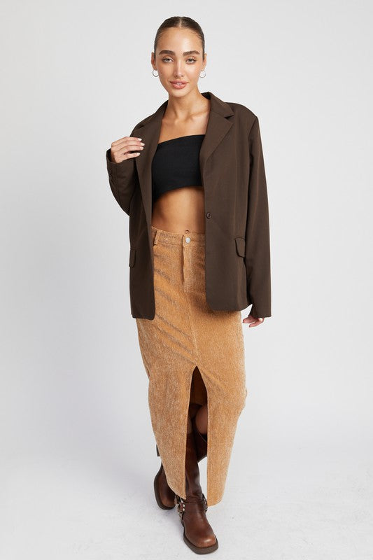 Tan Corduroy Skirt with Front Slit