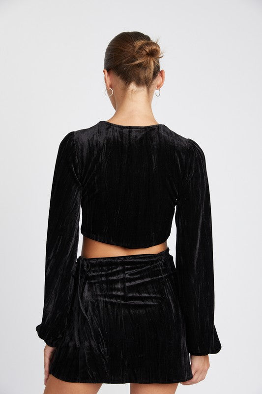 Velvet Long Sleeve Crop Top