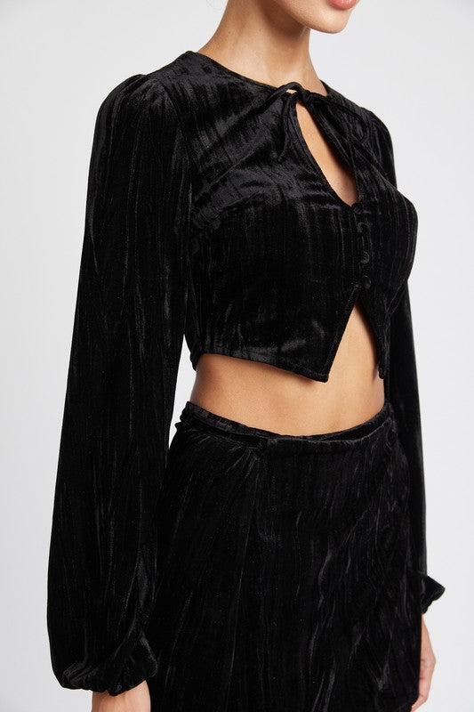 Velvet Long Sleeve Crop Top