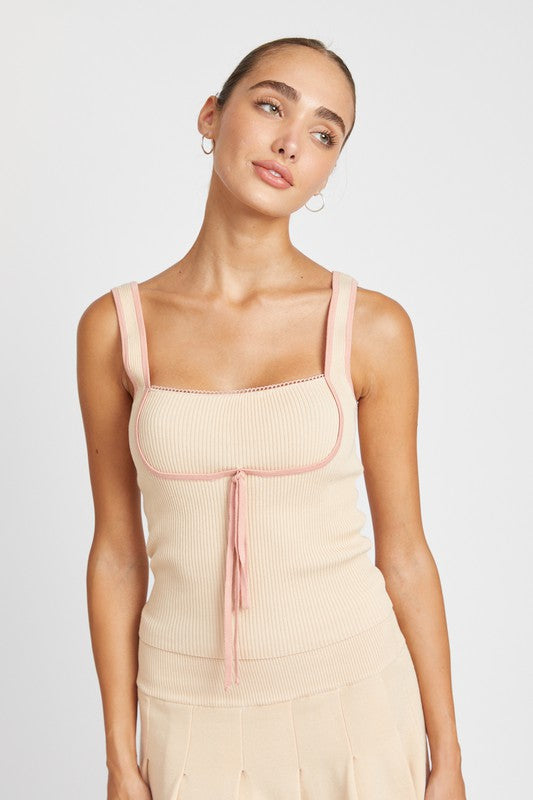 Ribbed Tank with Contrast Seam