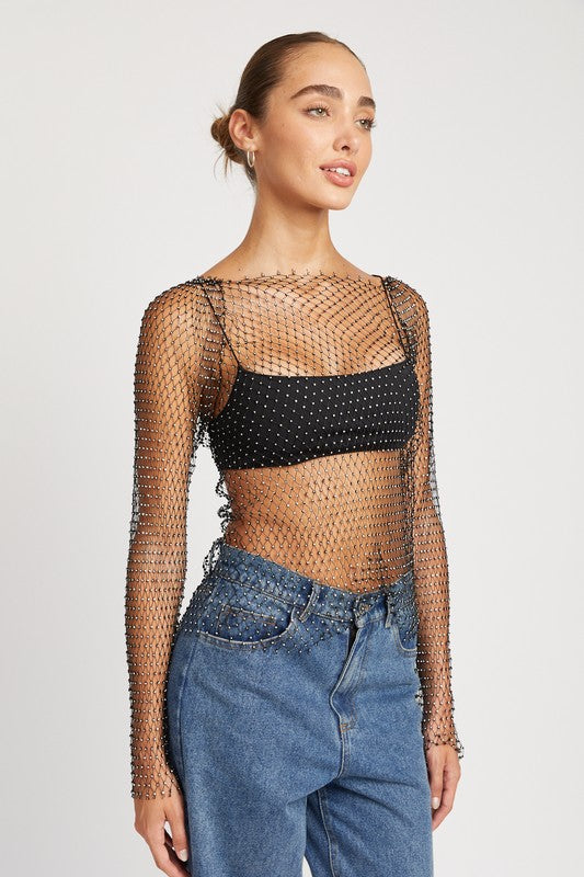 Vegas Rhinestone Net Top