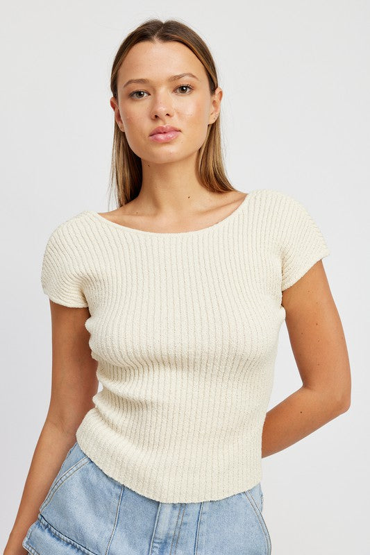 Cap Sleeve Ribbed Top with Open Back