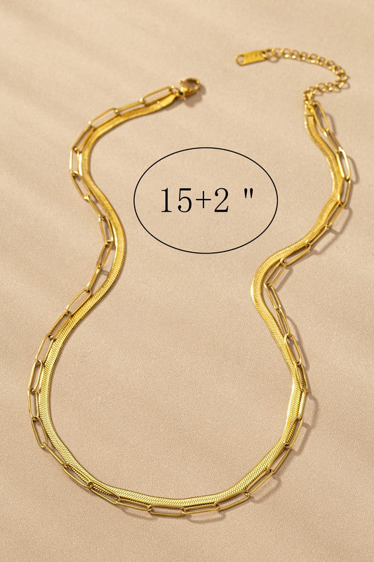 Gold Paper Clip & Herringbone Chain Necklace