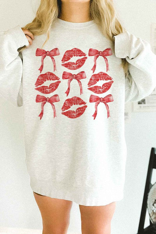 Red Ribbon and Lips Oversized Crewneck