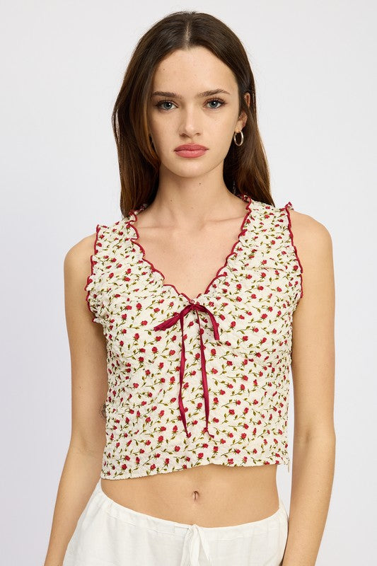 Sweet Rose Ruched Top with Bow