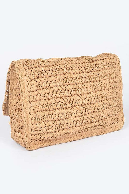 Straw Turn Lock Shoulder Bag