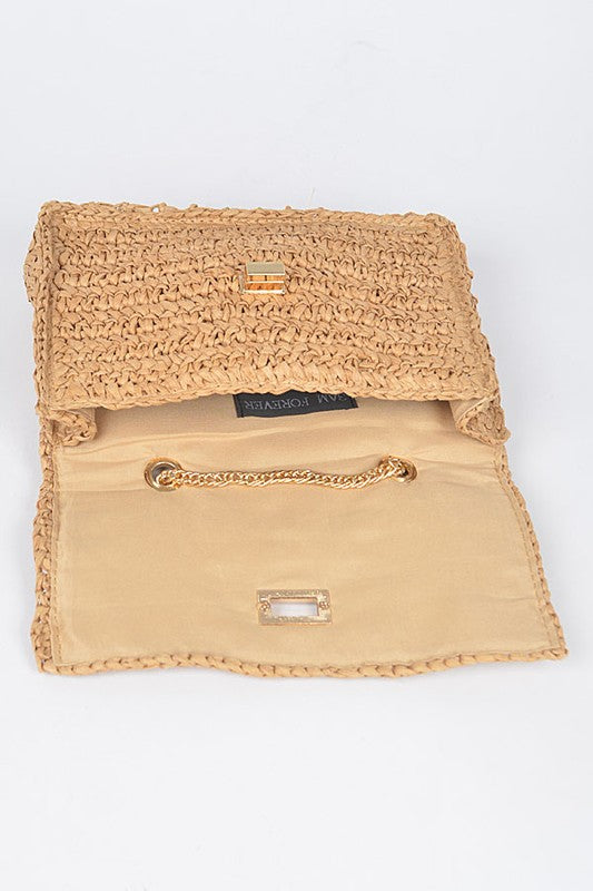 Straw Turn Lock Shoulder Bag