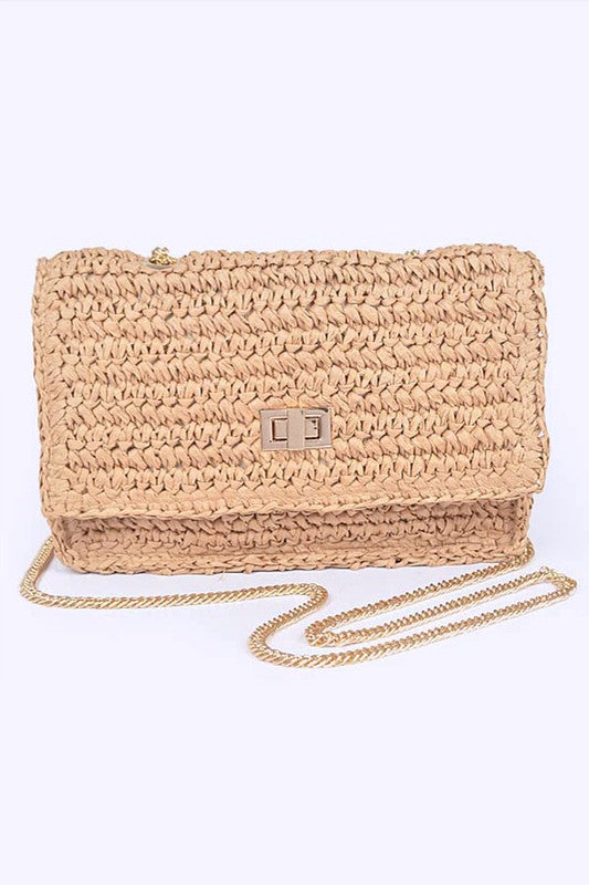 Straw Turn Lock Shoulder Bag