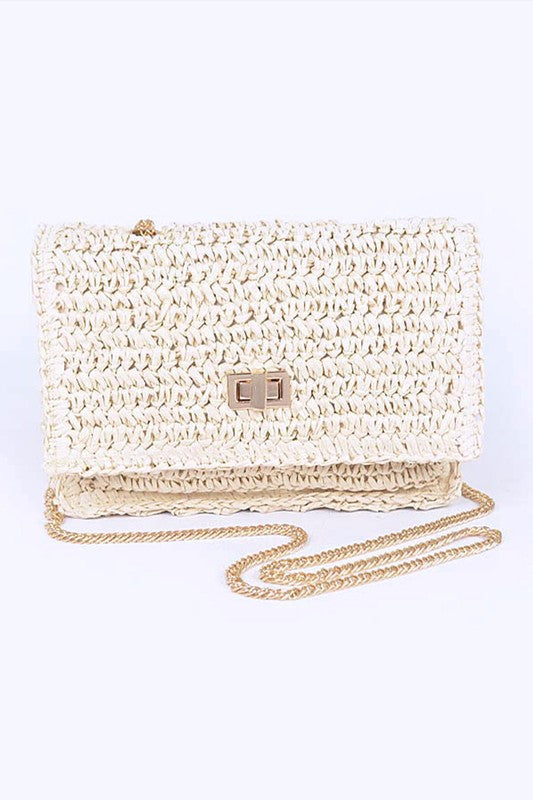 Straw Turn Lock Shoulder Bag