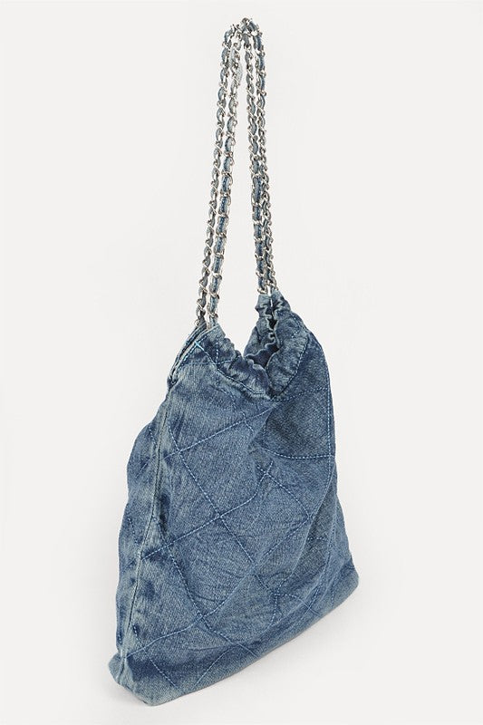 Denim Quilted Large Shoulder Bag