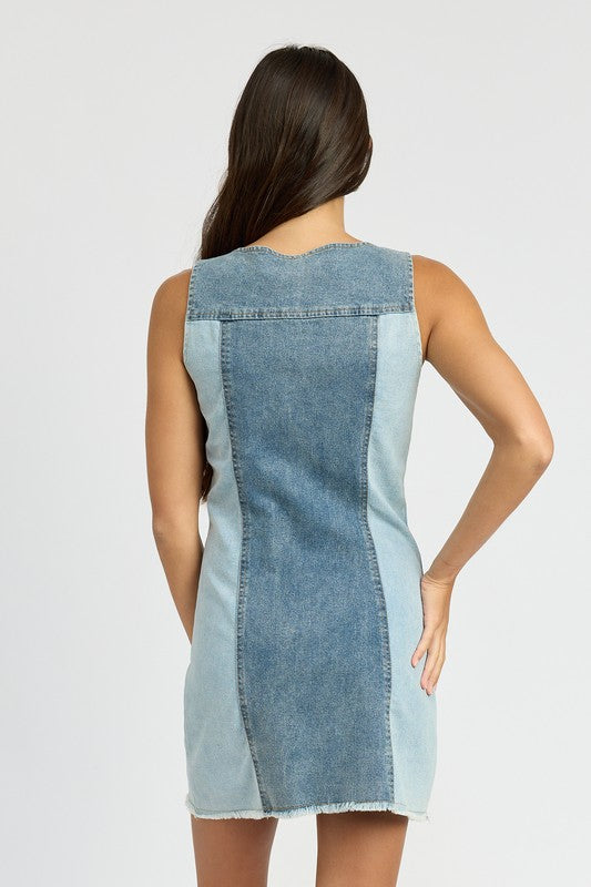 Color Block Denim Mini Dress