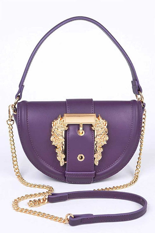 Motif Engraved Buckle Top Handle Convertible Bag