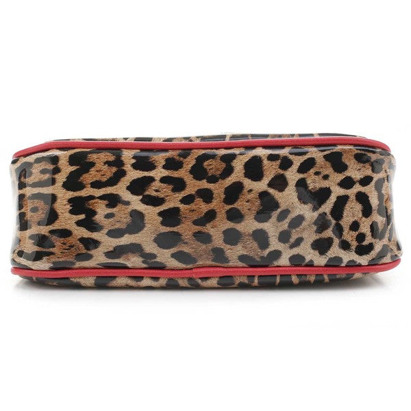 Glossy Leopard Chain Link Crossbody Bag