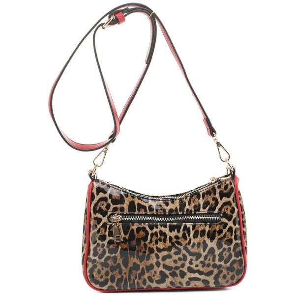 Glossy Leopard Chain Link Crossbody Bag