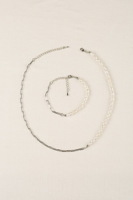 Silver Pearl Chain Bracelet & Necklace