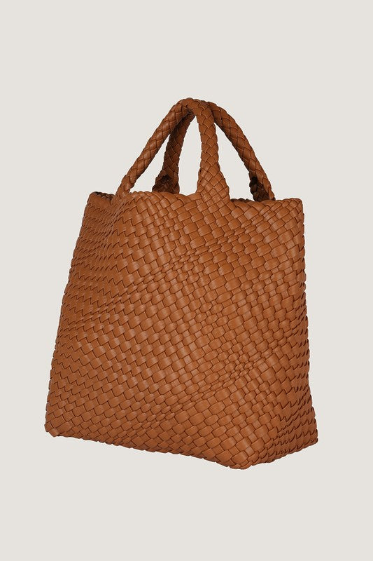 Woven Faux Leather Shoulder Bag