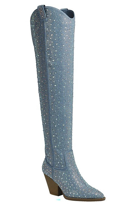 Rhinestone Over-Knee Western Boots