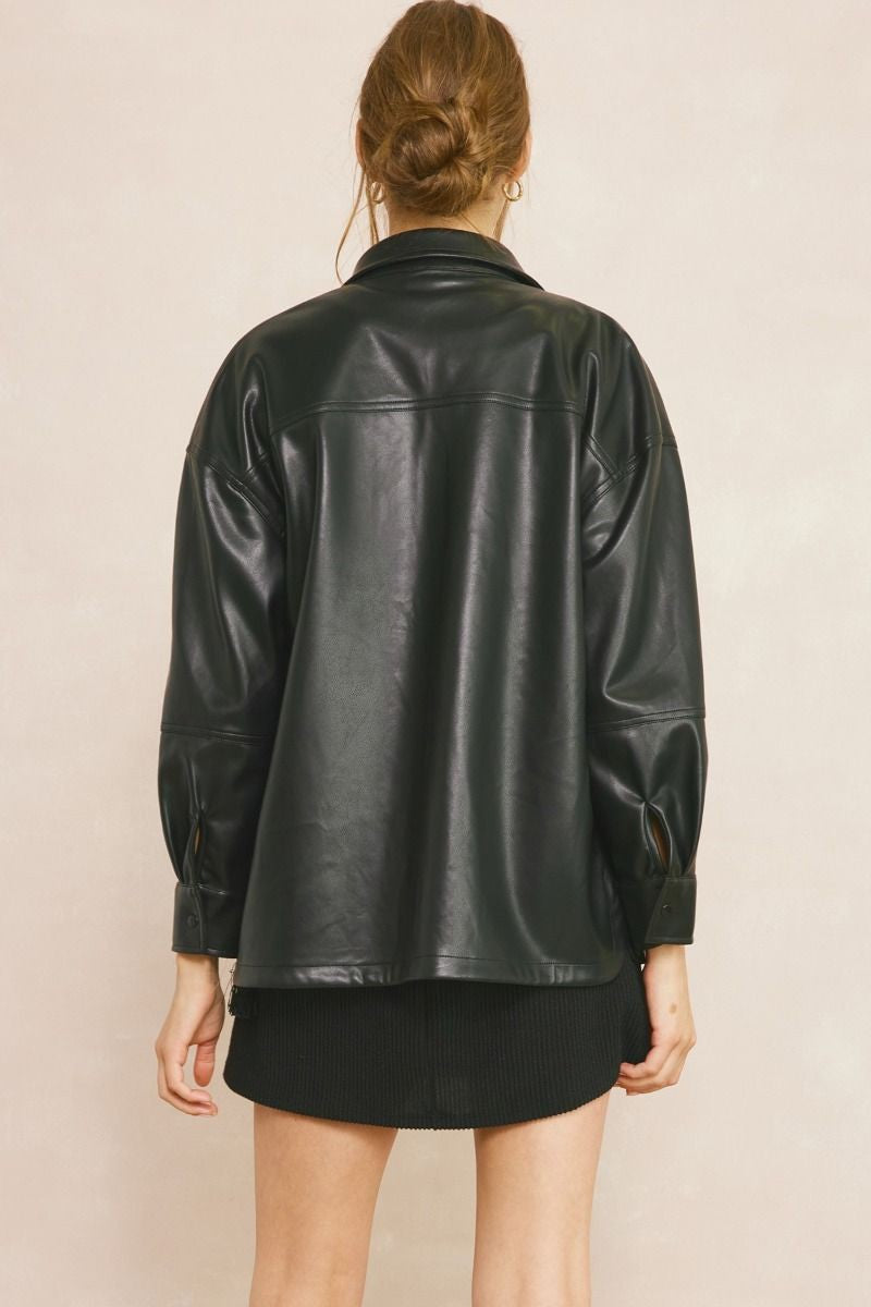 Black Faux Leather Shacket