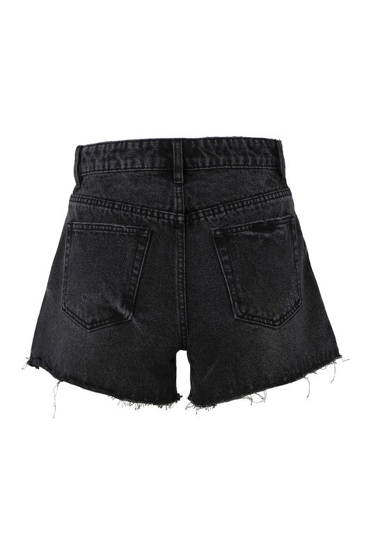 Black Distressed Denim Shorts