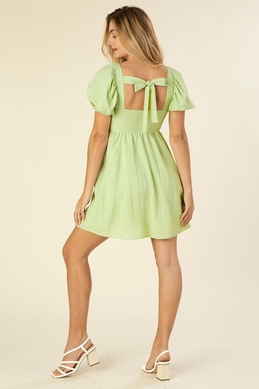 Lime Green Puff Sleeve Dress