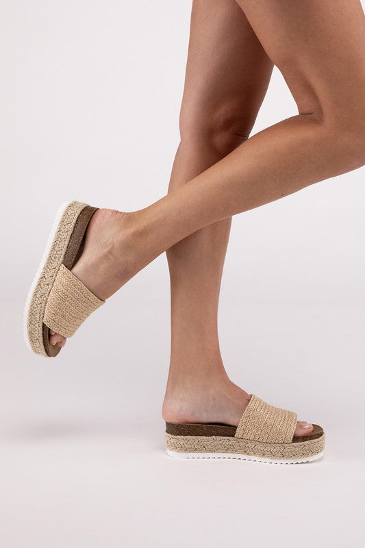 Taupe Single Band Espadrille Platform Slide Sandals