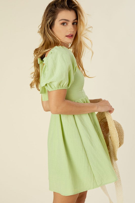 Lime Green Puff Sleeve Dress