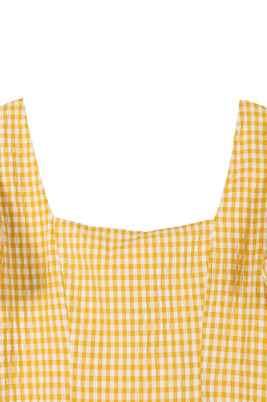 Yellow Puff Sleeve Gingham Dress