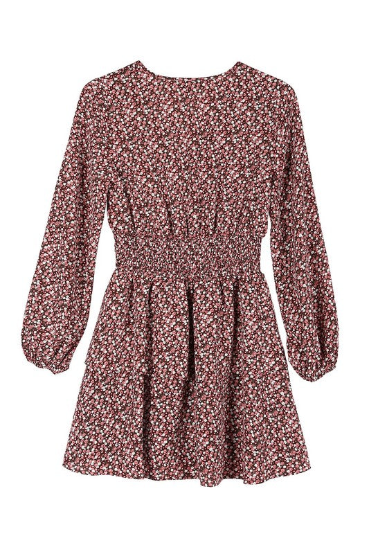 Burgundy Floral Babydoll Dress