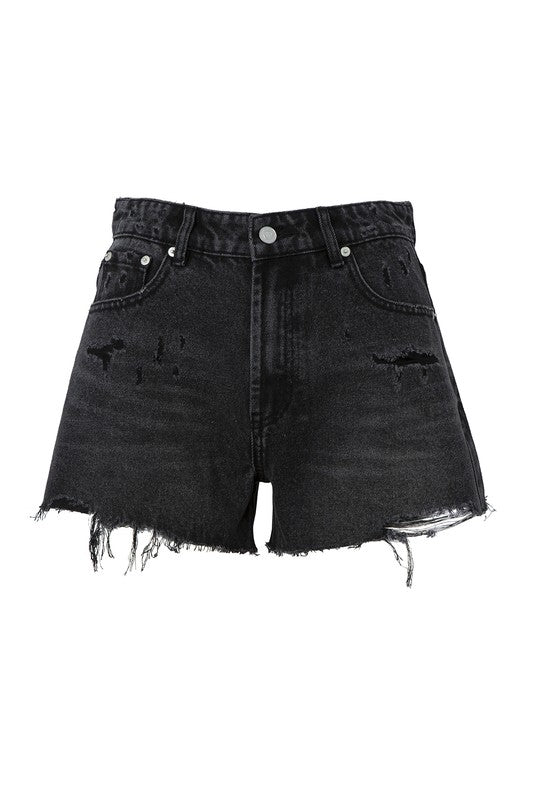 Black Distressed Denim Shorts