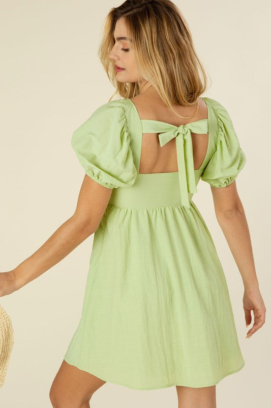 Lime Green Puff Sleeve Dress