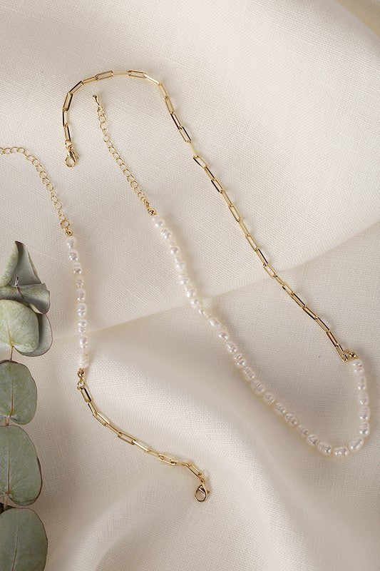 Gold Pearl Chain Bracelet & Necklace