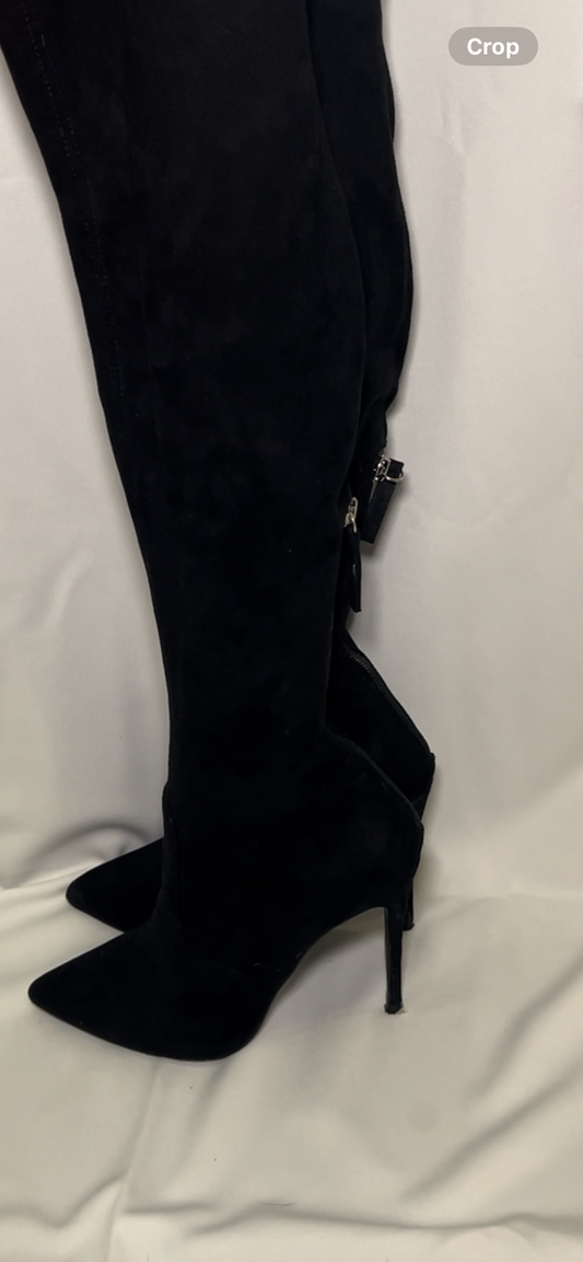 Steve Madden Black Knee High Stiletto Suede Boots