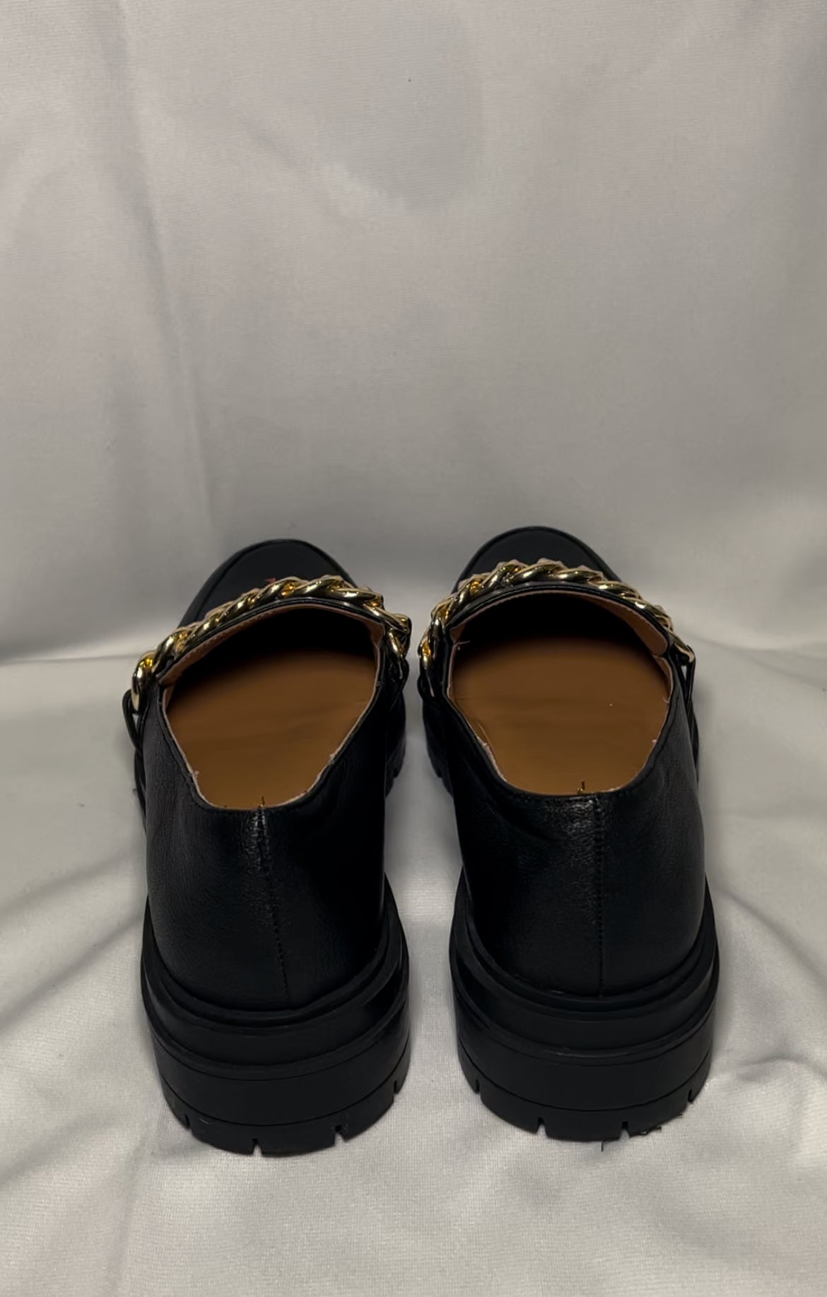 Black Platform Loafers with Gold Chain